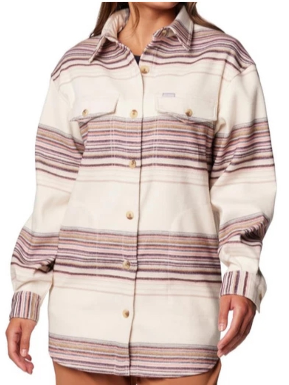 New Columbia Calico Striped Basin Shirt Jacket Cream Color Size Small